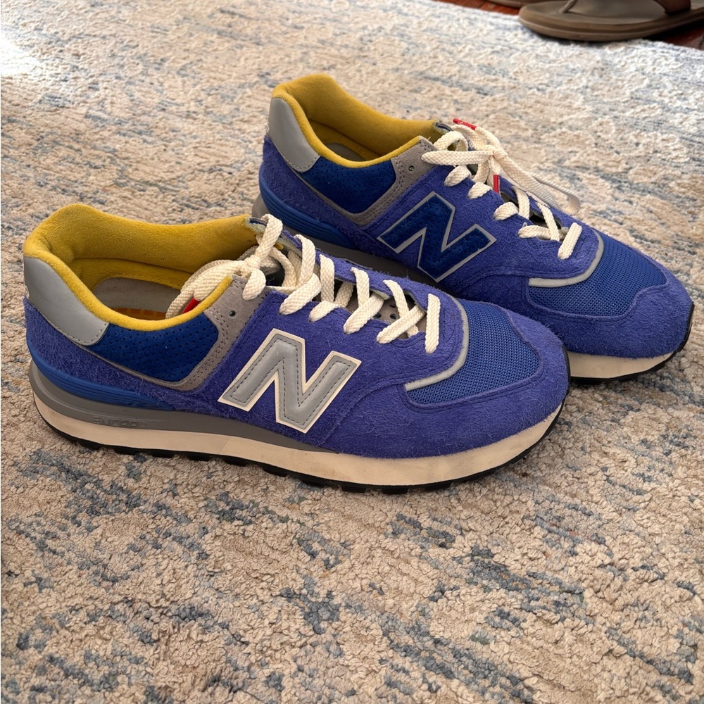 New Balance Men's Blue Suede & Mesh Sneakers with Yellow Lining